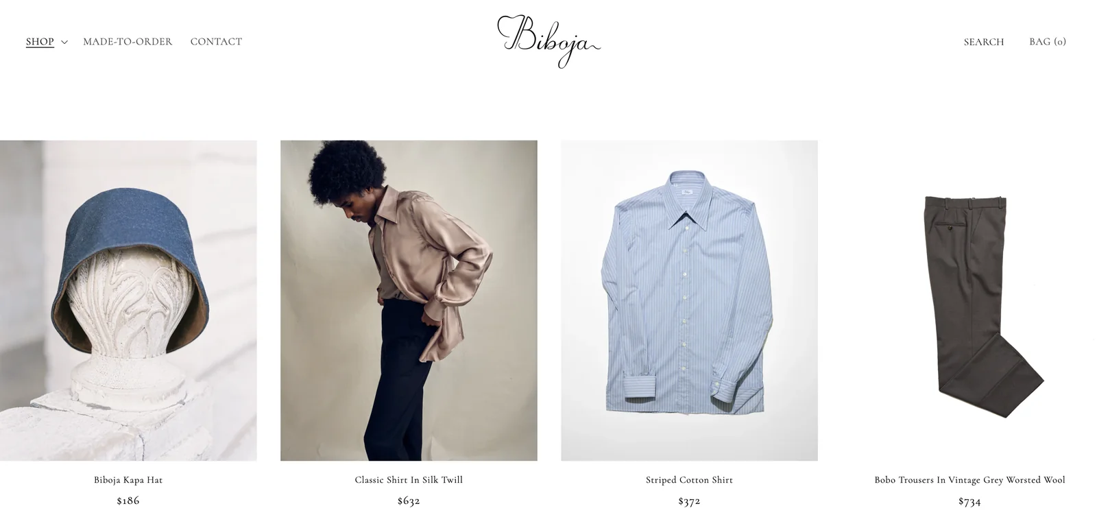 Biboja menswear brand identity and website
